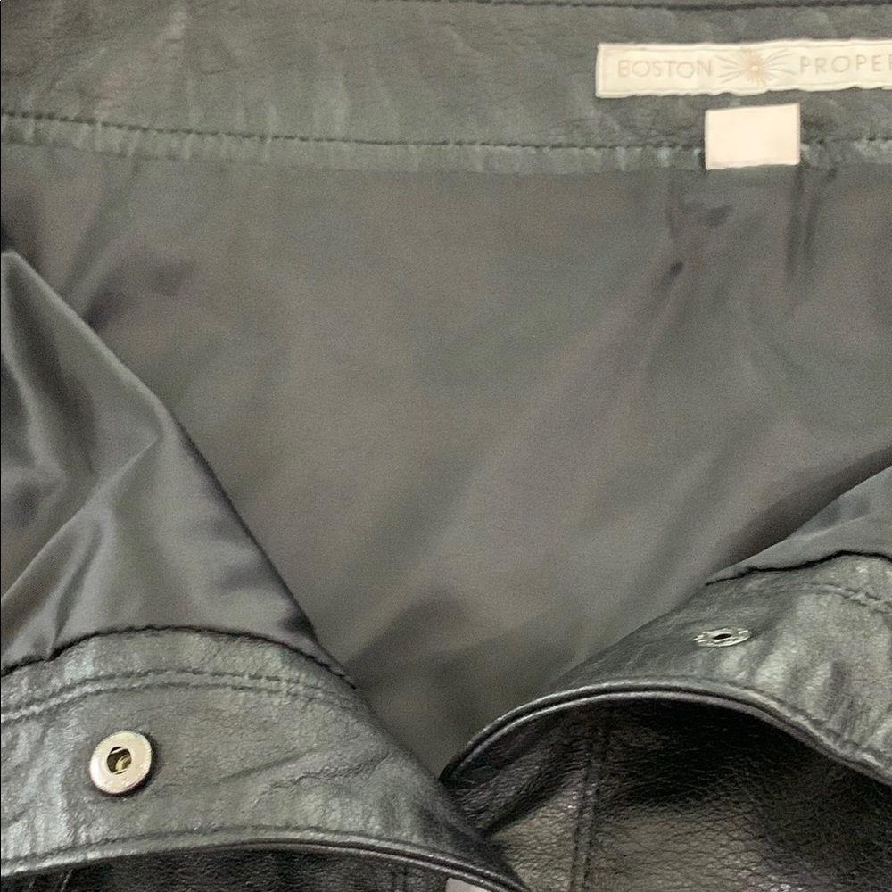 Boston Proper Black Leather Mini Skirt A Line Snap Front Size L - Picture 8 of 8